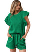 Textured Ruffled Sleeve Tee and Drawstring Shorts Set